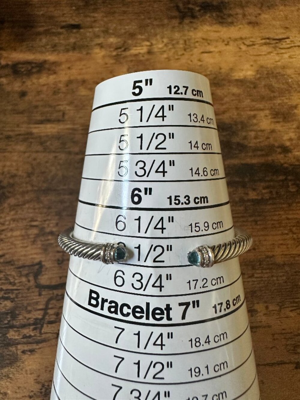 David Yurman Cable Cuff Bracelet w/ Blue Topaz & White Diamonds - 5 mm - Sz Med - Picture 16 of 16